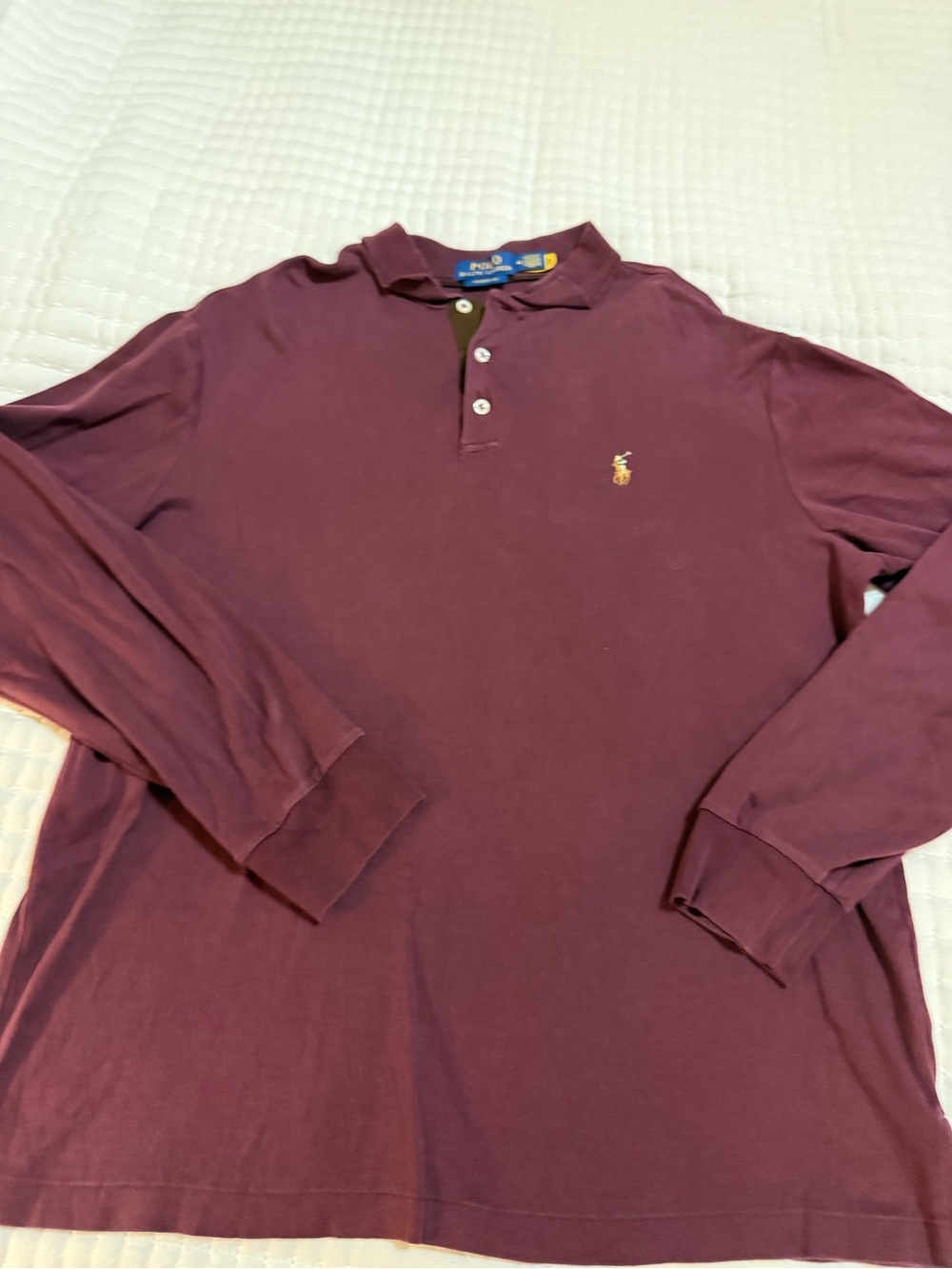 Ralph Lauren Long-Sleeve Polo Shirt in Burgundy with Gold Pony